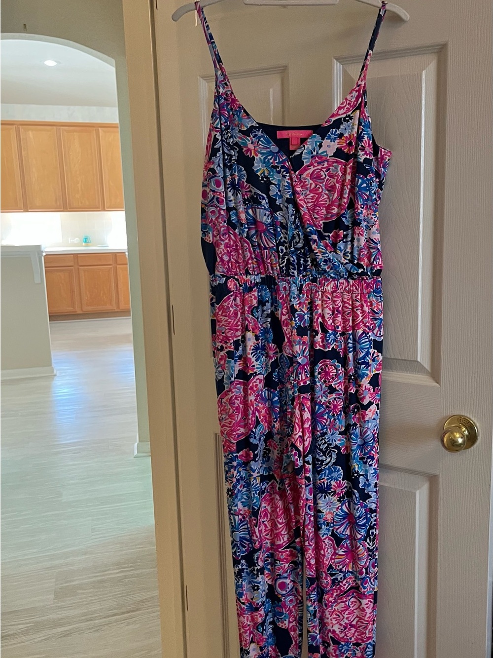 Lilly Pulitzer Floral Pink and Navy Jumpsuit in size S